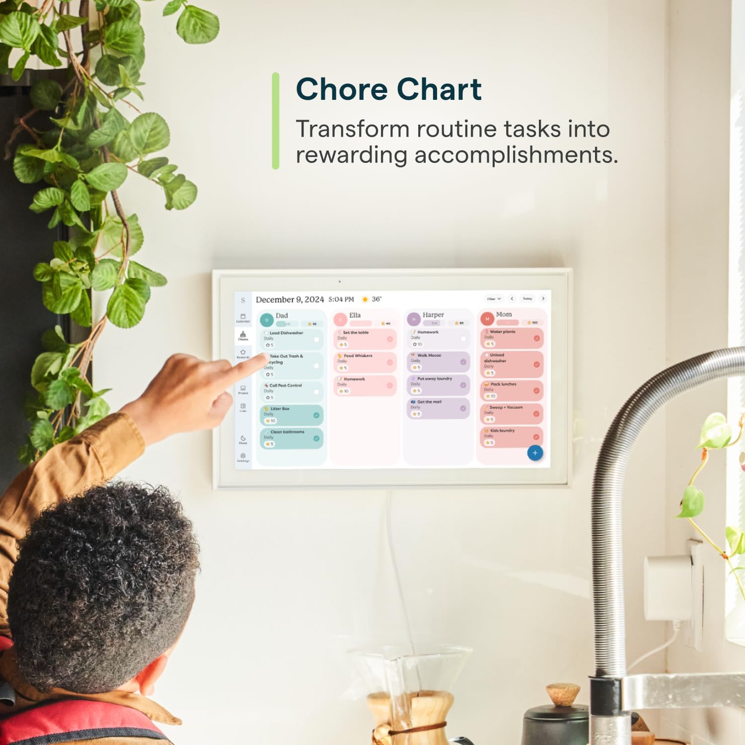 15-inch Wall Planner Digital Calendar & Chore Chart, Smart Touchscreen Interactive Display