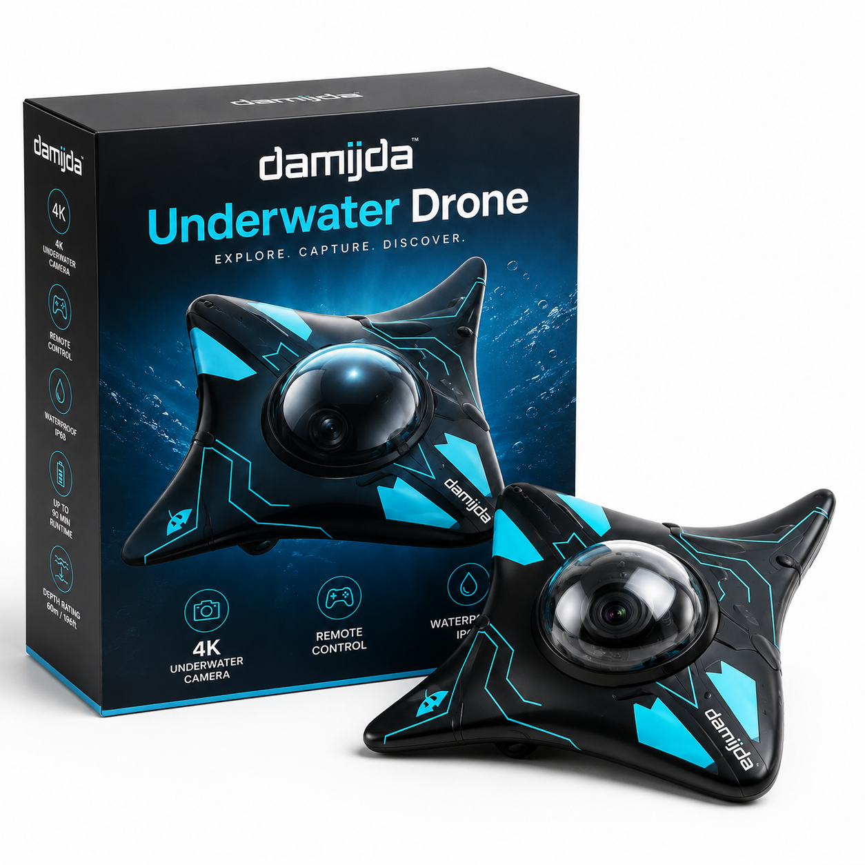 Damijda Underwater Drone – Remote-Control Ocean Explorer with 4K Camera, LED Lights & 1-Year Warranty