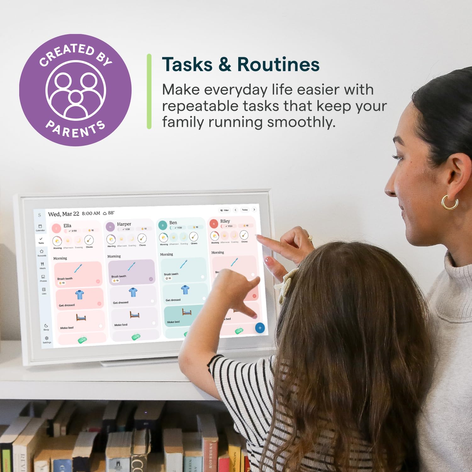 15-inch Wall Planner Digital Calendar & Chore Chart, Smart Touchscreen Interactive Display
